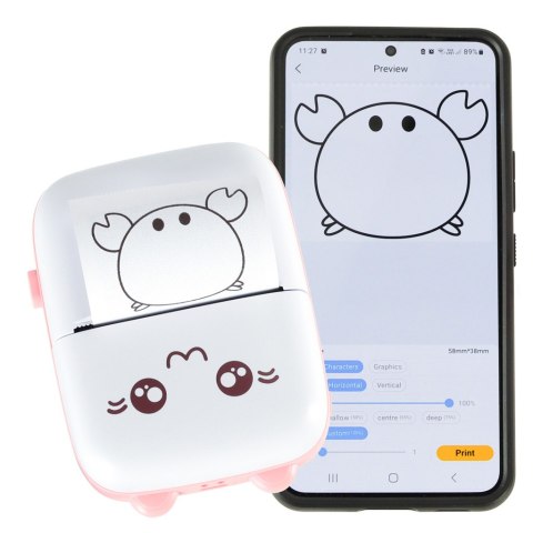 Drukotek drukarka mini termiczna do zdjęć notatek etykiet + kabel USB kotek kot różowy