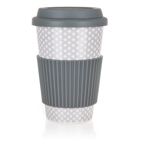 KUBEK CERAMICZNY 400ml Z POKRYWĄ SILIKONOWĄ BANQUET GO szary KUBEK CERAMICZNY 400ml Z POKRYWĄ SILIKONOWĄ BANQUET GO szary