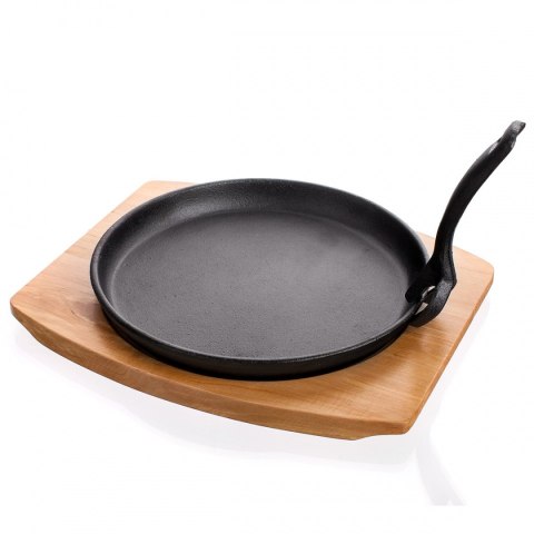 TALERZ PÓŁMISEK PATELNIA ŻELIWNA Z DESKĄ DREWNIANĄ BANQUET TALERZ PÓŁMISEK PATELNIA ŻELIWNA Z DESKĄ DREWNIANĄ BANQUET