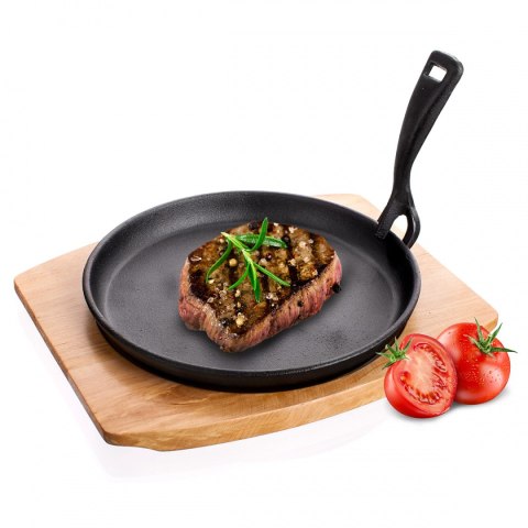 TALERZ PÓŁMISEK PATELNIA ŻELIWNA Z DESKĄ DREWNIANĄ BANQUET TALERZ PÓŁMISEK PATELNIA ŻELIWNA Z DESKĄ DREWNIANĄ BANQUET