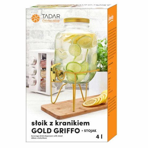 SŁÓJ SZKLANY 4l DO NAPOJÓW Z KRANIKIEM I STOJAKIEM GRIFFO GOLD SŁÓJ SZKLANY 4l DO NAPOJÓW Z KRANIKIEM I STOJAKIEM GRIFFO GOLD