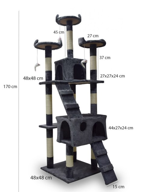 Drapak dla kota 170 cm ciemnoszary domek platformy legowisko zabawki sizal Drapak dla kota 170 cm ciemnoszary domek platformy legowisko zabawki sizal