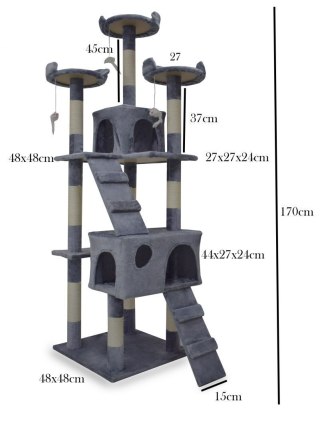 Drapak dla kota 170 cm jasno szary domek legowisko sizal zabawki stabilny