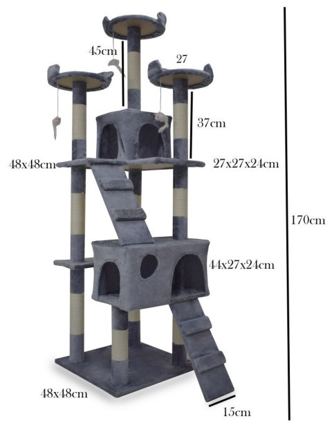 Drapak dla kota 170 cm jasno szary domek legowisko sizal zabawki stabilny