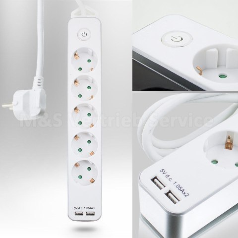 Listwa zasilająca przedłużacz 5 gniazd +2xUSB 1,4m Listwa zasilająca przedłużacz 5 gniazd +2xUSB 1,4m