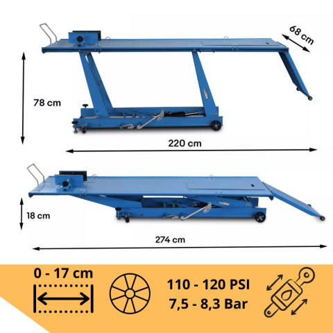 Podnośnik motocyklowy hydrauliczny udźwig do 464kg Regulowany 18-78 cm Podnośnik motocyklowy hydrauliczny udźwig do 464kg Regulowany 18-78 cm