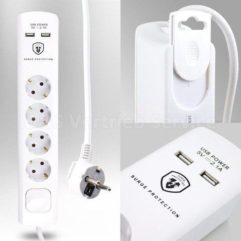 Przedłużacz 4 gniazda + 2 x USB Przedłużacz 4 gniazda + 2 x USB