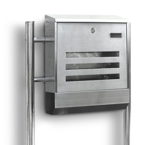 Skrzynka pocztowa na listy z gazetnikiem ze stali inox ze stojakami Skrzynka pocztowa na listy z gazetnikiem ze stali inox ze stojakami