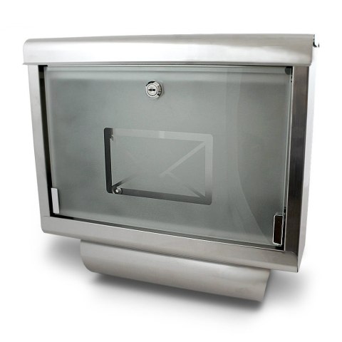 Skrzynka pocztowa na listy ze stali inox oraz szkła z gazetnikiem Skrzynka pocztowa na listy ze stali inox oraz szkła z gazetnikiem