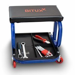 Taboret warsztatowy bituxx z wyściełanym siedziskiem 3 półki kółka 360° Taboret warsztatowy bituxx z wyściełanym siedziskiem 3 półki kółka 360°