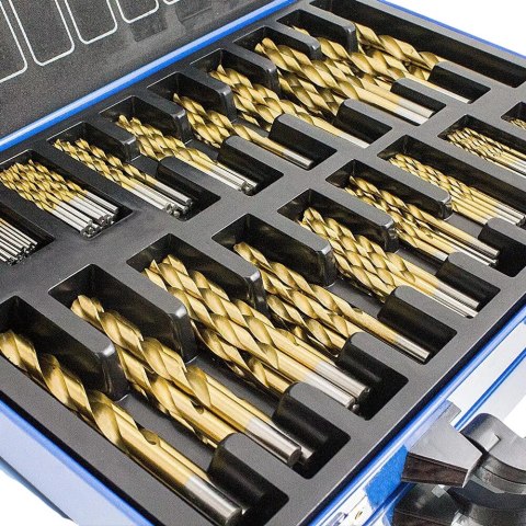 Wiertła kobaltowe 1-10mm 230el tytanowa powłoka skrzynka metalowa