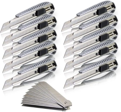 Zestaw 10 noży aluminiowych do cięcia + 10 sztuk wymiennych ostrz