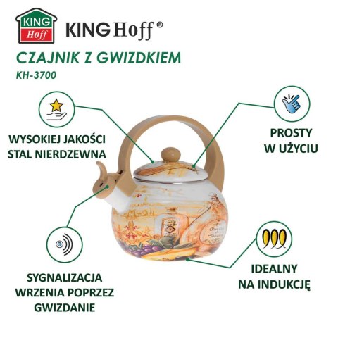 CZAJNIK EMALIOWANY 2L Z GWIZDKIEM KINGHOFF KH-3700