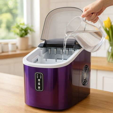 Kostkarka do lodu fioletowa 10-12 kg/dzień kompaktowa i przenośna