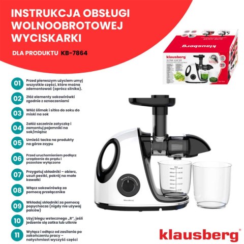 SOKOWIRÓWKA WYCISKARKA WOLNOOBROTOWA KLAUSBERG KB-7864 SOKOWIRÓWKA WYCISKARKA WOLNOOBROTOWA KLAUSBERG KB-7864